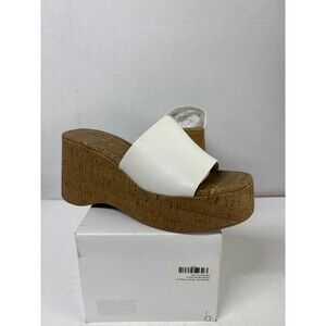 Madden Girl Women's Zaharra White/Cork Par Platform Wedge Sandals Slip On Sz 9M